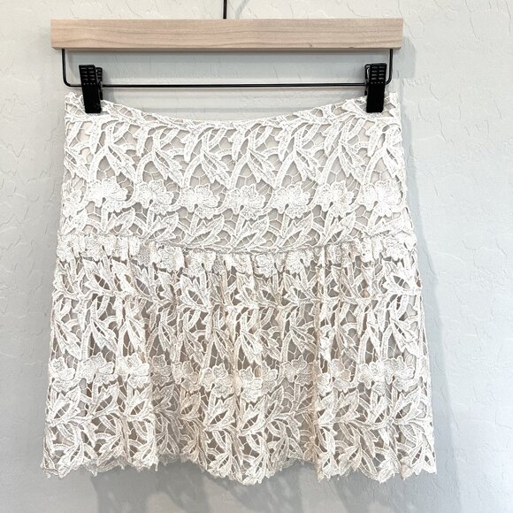 Alice + Olivia SET Mini Skirt SZ: 2 & Top SZ XS Ivory Cream Guipure Lace - Picture 5 of 14